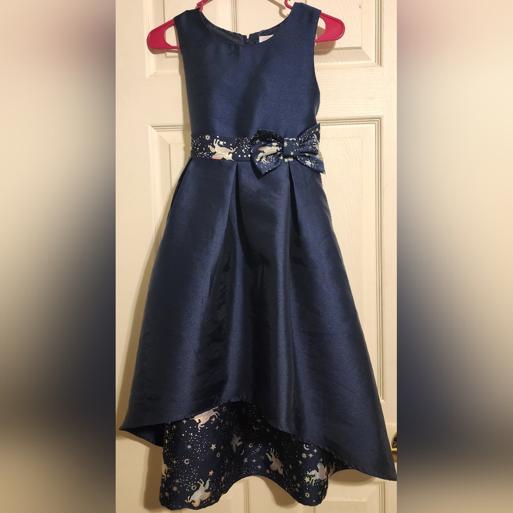 Big girl's size 12+ navy blue dress with 🦄